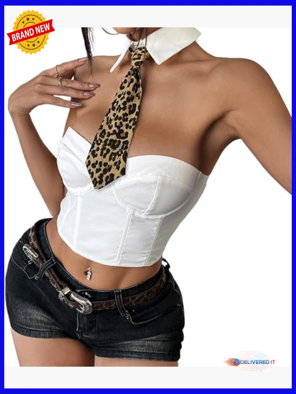 Strapless Tube Crop Top with Leopard Tie Accent Y2K Clubwear